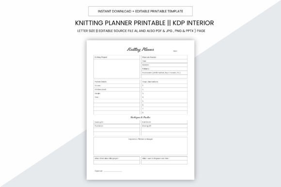 Knitting Planner KDP Interior Printable