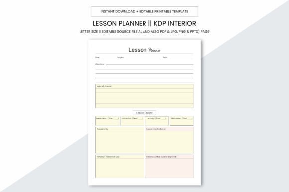Lesson Planner KDP Interior Page: Your All-in-One Printable & Editable Resource for Educators, Entrepreneurs, and Creators